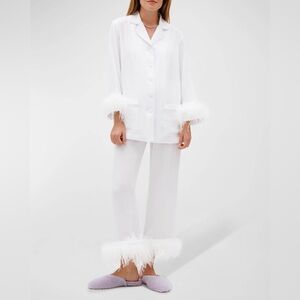Sleeper White Pajama Set with Feather Trim